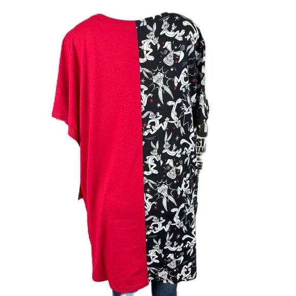 Looney Tunes +5 Red/Black Crew Bugs Bunny Split Graphic Short Sleeve T-Shirt - Picture 3 of 6